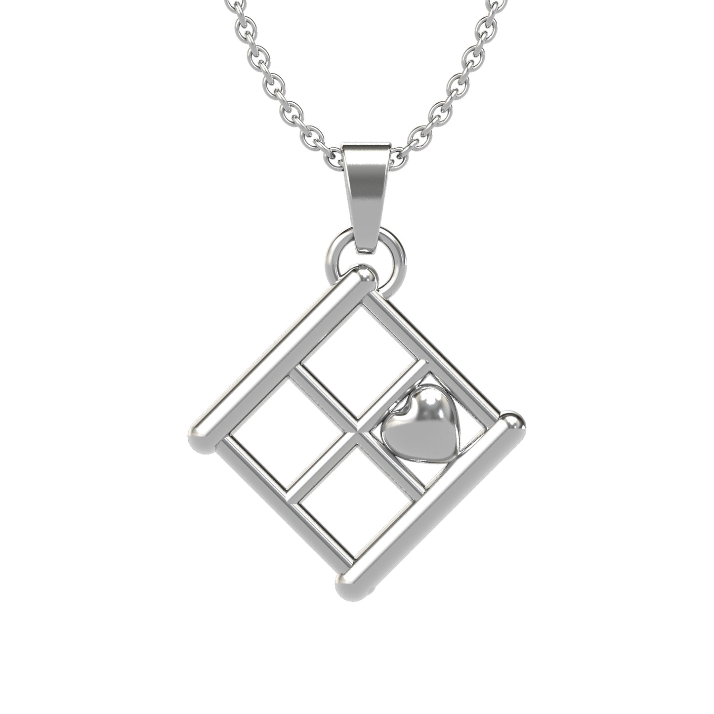 Sterling Silver Solid Heart in Window Tribute Pendant