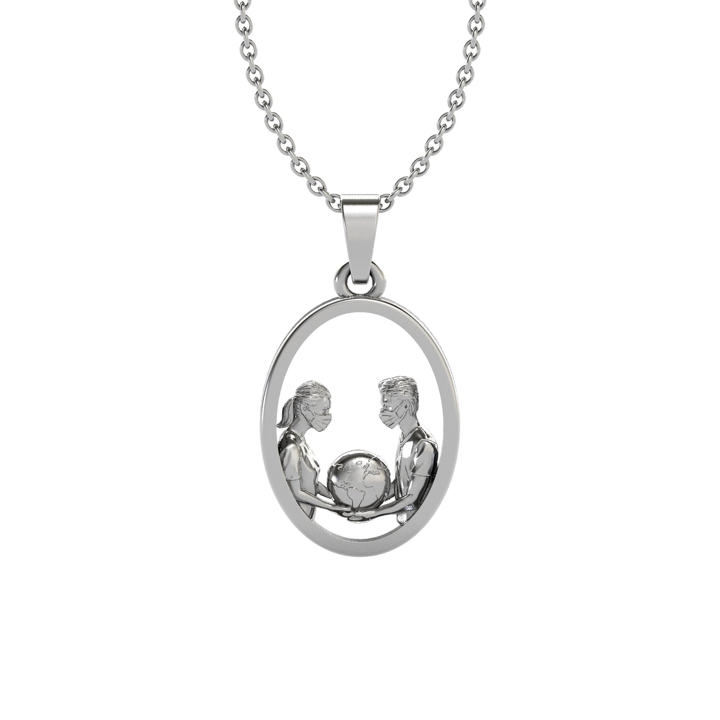 Sterling Silver Masked Frontline Workers Supporting  the World Pendant