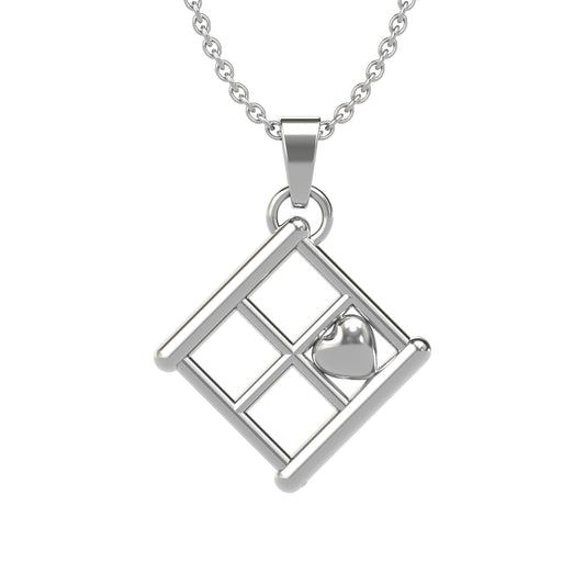Sterling Silver Solid Heart in Window Tribute Pendant