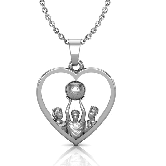 Masked Frontline Workers Lifting The World in an Open Heart Sterling Silver Pendant