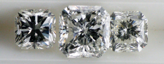 Loose Round Pre-Loved Three stone matching  set of  Cushion Cut Diamonds - 1.91 carats Total Weight